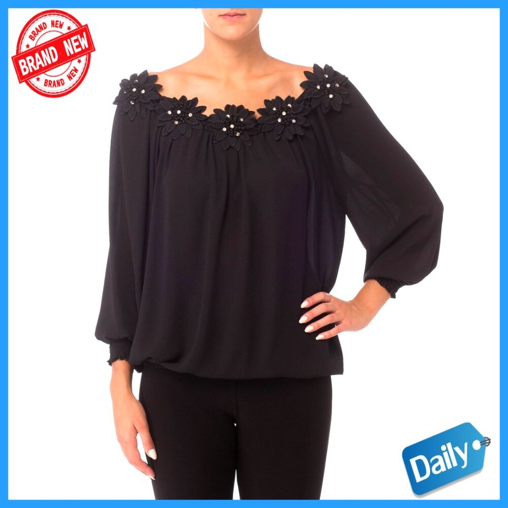 Embroidered Crystal Blouse Off Shoulder Evening Wear Loose Fit